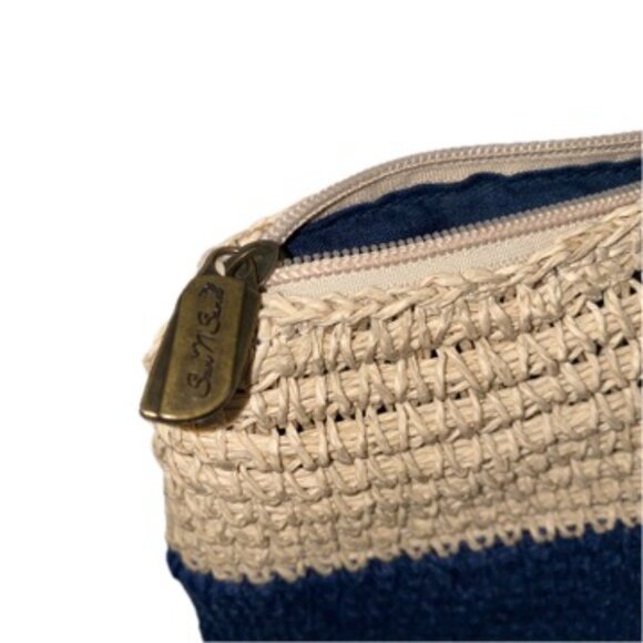 SunNSand Woven Jute Beach Tote Bag Zip Top Navy Tan Stripe 18wx14.5hx6.5"d EUC - Picture 3 of 9